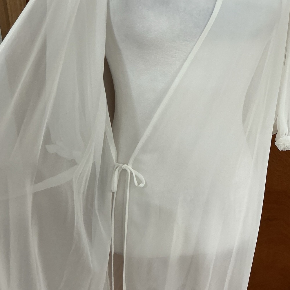 Oscar De La Renta Sheer White Bridal Wrap Size Large 90's Lingerie Robe Boudoir - Picture 9 of 15